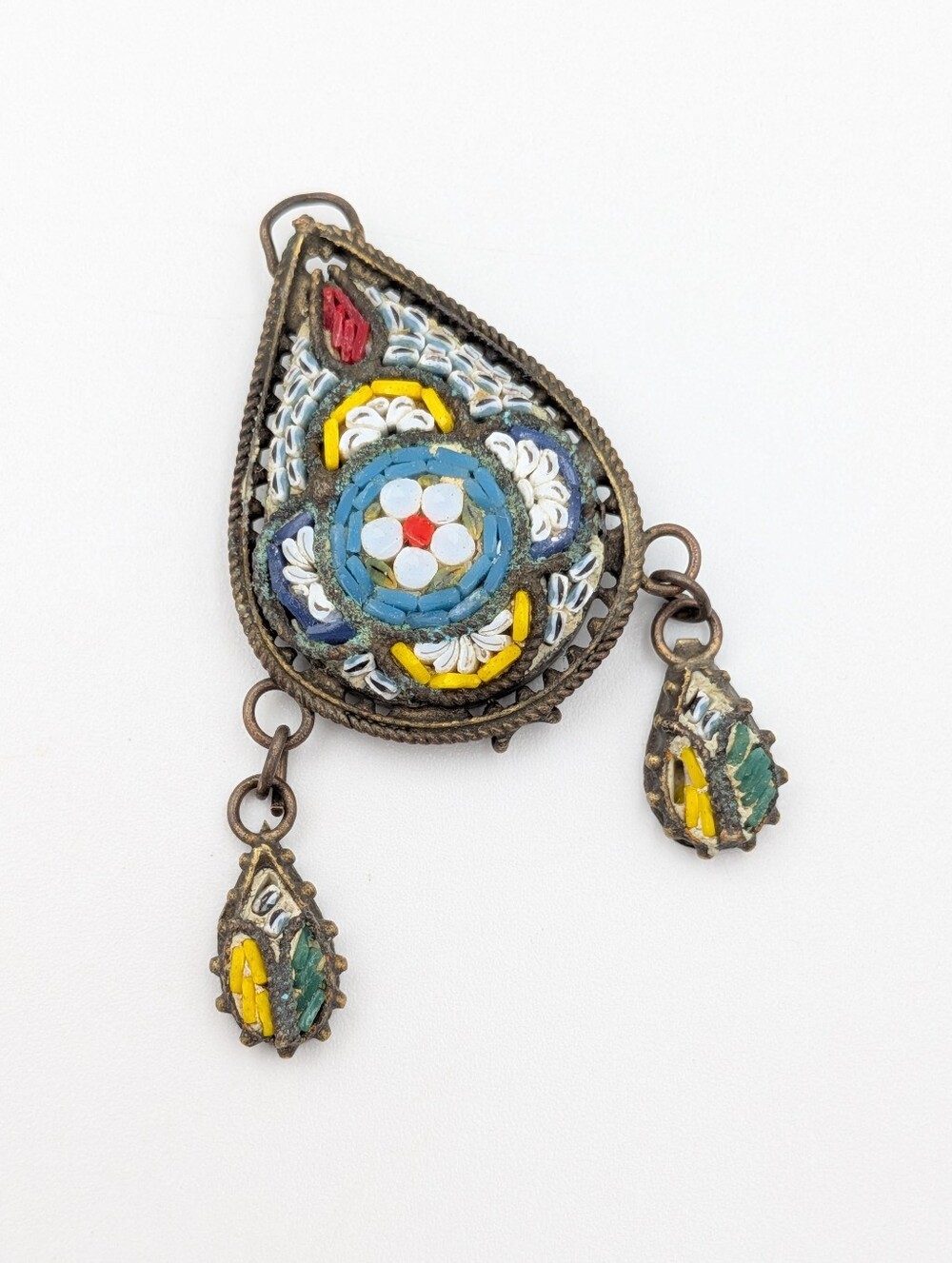 Antique Victorian era micro mosaic Italian glass pendant READ